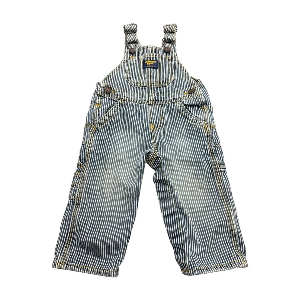 OshKosh Bgosh Baby Boy Hickory Stripe Vestbak Denim Overalls Blue White 12M